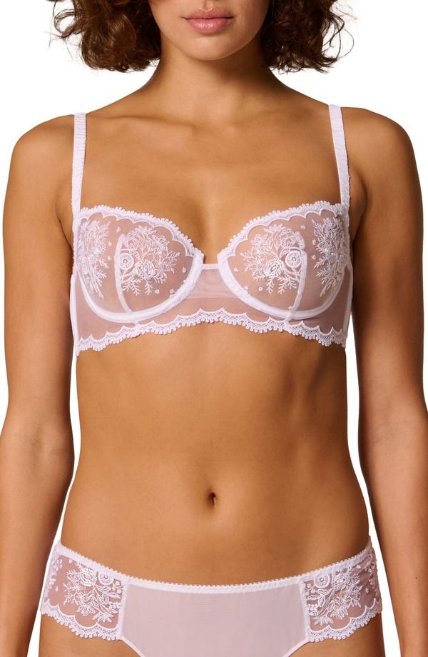 シモーヌペレール レディース アンダーウェア ブラジャー シアー Simone Perele Intrigue Sheer Underwire Demi Bra White ホワイト