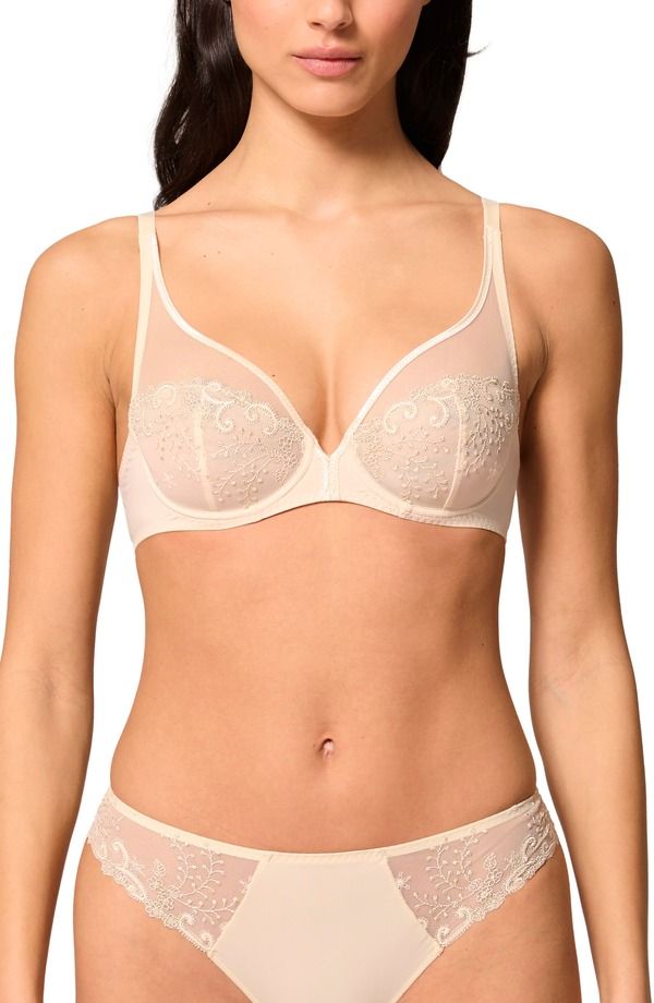 シモーヌペレール レディース アンダーウェア ブラジャー シアー Simone Perele Delice Sheer Underwire Plunge Bra Topaz Beige ベージュ