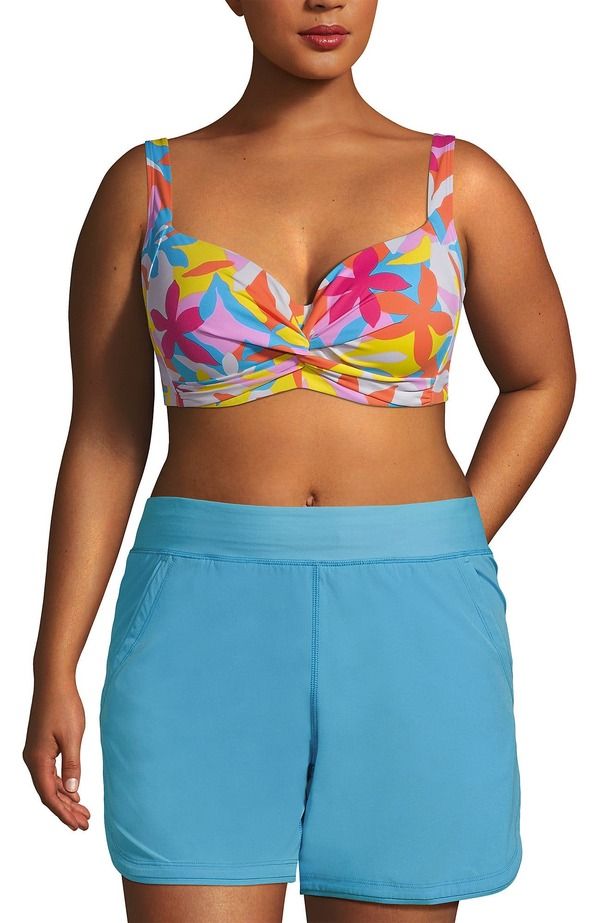 ランズエンド レディース ボトムス ハーフパンツ・ショーツ ショートパンツ Lands End 5 Quick Dry Elastic Waist Board Shortswim Coverup Shorts with Panty Turquoise ターコイ