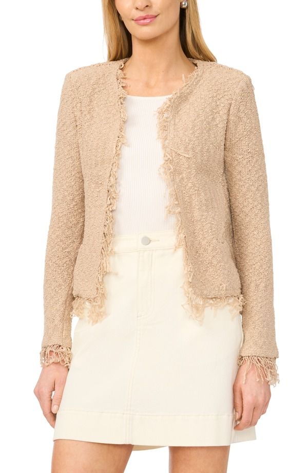 ヴィンスカムート レディース アウター ジャケット・ブルゾン フリンジ Vince Camuto Fringe Crop Jacket Camel キャメル