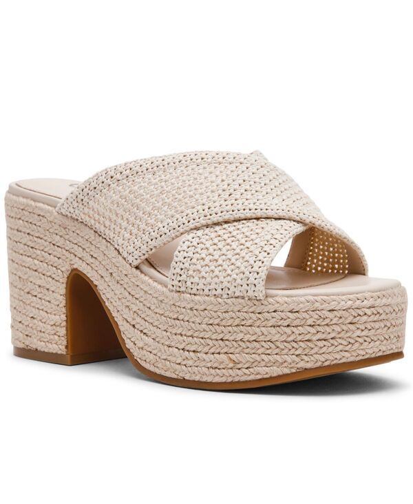 スティーブ マデン レディース シューズ サンダル プラットフォーム Steve Madden Womens Truthful Crossband Platform Sandals Natural Raffia