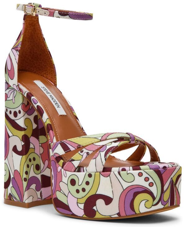 スティーブ マデン レディース シューズ サンダル プラットフォーム ヒール Steve Madden Womens Retro Strappy Block Heel Platform Dressandals Pink Paisley Multi ピンク