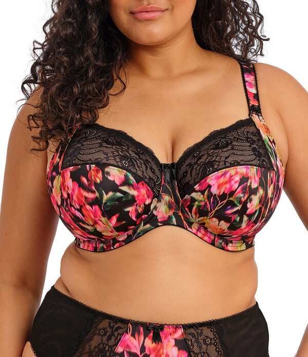 エロミ レディース アンダーウェア ブラジャー フラワー柄 レース フラワー Elomi Morgan LaceTrimmed Floral FullBusted Contour UBack Underwire Bra Hot House