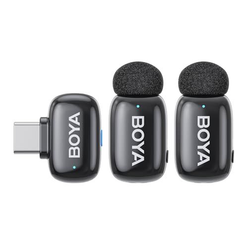 BOYA miniワイヤレスマイク【超ミニ360°集音ピンマイク】タイプc 無線マイク iPhone 16/15シリーズ対応 Android用 USB-C 瞬時接続 ノイズ軽減 プラグ＆プレイ AI音声変換 伝送距離100m 2人用 ブルート 2f24e5a0