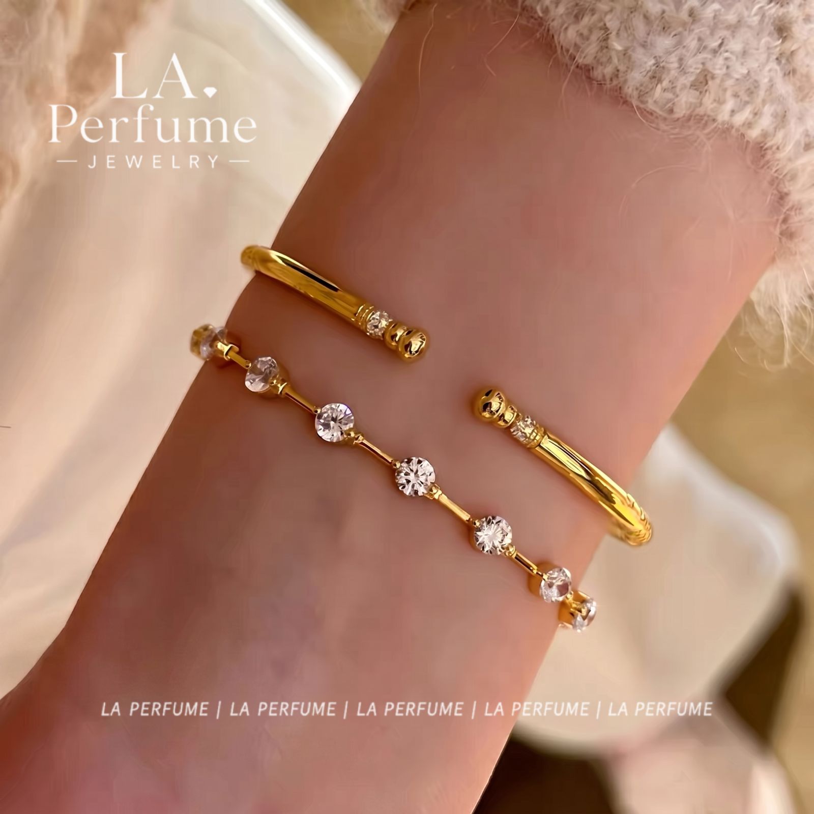 ステーションブレスレット ハイカーボンダイヤモンド ブレスレット キラキラ ゴージャス 重ね付け 重ねづけ 普段使い ラウンド イエローゴールドメッキ