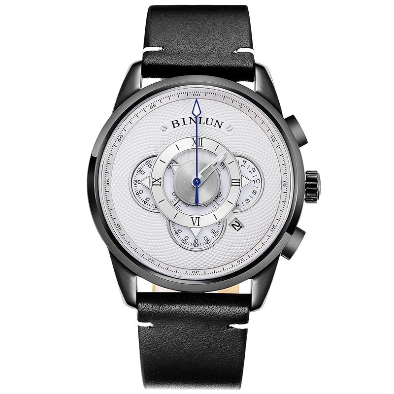 【新品】 BINLUN男士石英手表??日期?示多功能手表30M防水色真皮手表 [並行輸入品]