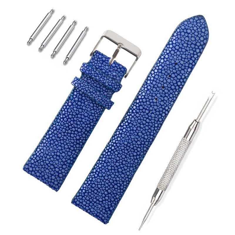 【新品】 [レヴェッタ] エイ革 ガルーシャ スティングレイ 腕時計 バンド ベルト ブルー 青 20mm バネ棒 バネ棒外し付き [089-4stb20-2] 1