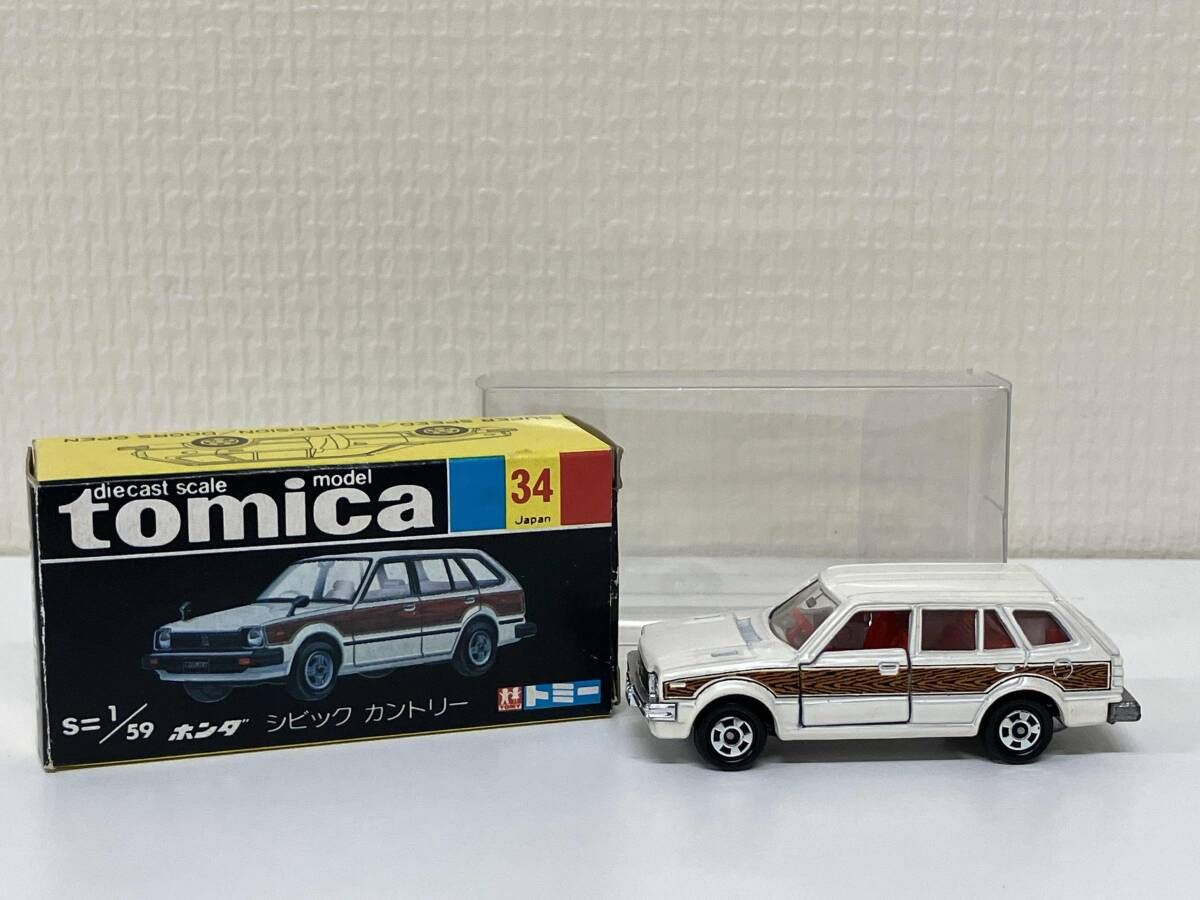 トミカ No.34 ホンダ シビック カントリｰ 白×木目柄ライン 赤シｰト 1Hホイｰル 黒箱 日本製 トミー