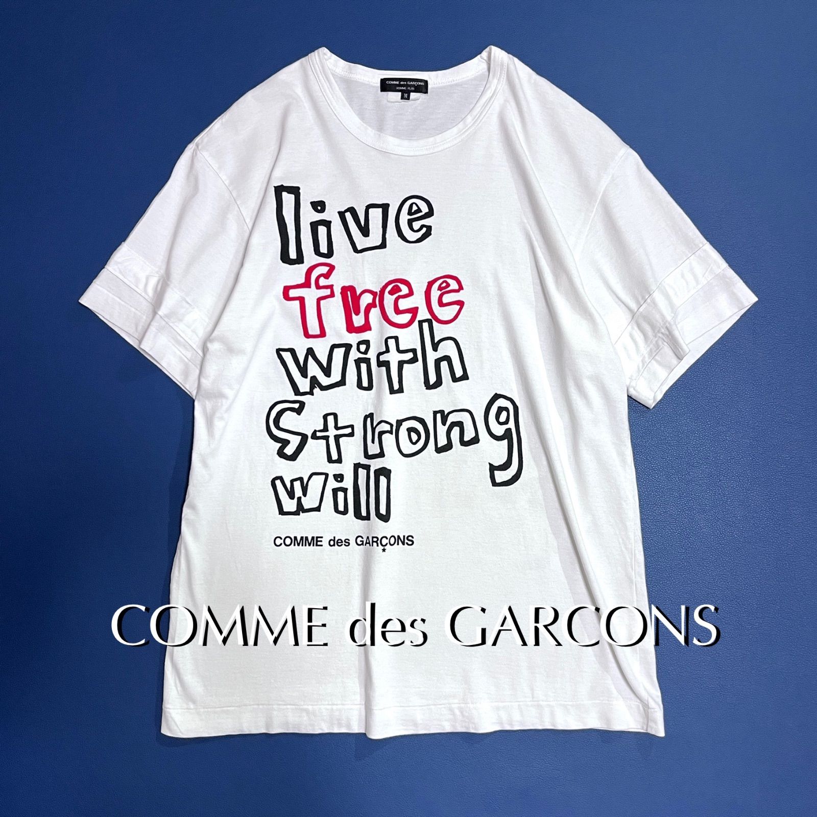 kT04 COMME des GARCONS HOMME メッセージプリントTシャツ 袖デザインシャツ ホワイト 白 コムデギャルソン コムデギャルソンオム
