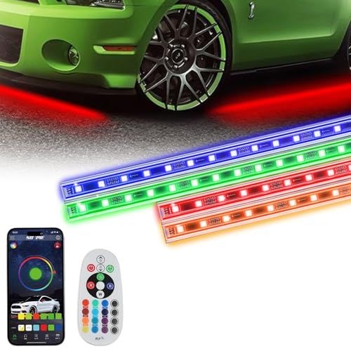 「SUNPIE」RGB LEDテープ アンダーライト 4本セット 高輝度 アルミニウムボディー 音に反応サウンドセンサー内蔵 フルカラー 車外装飾 360度の堅い構造 防水IP65 多種フラッシュモード 全16色に切替 bluetooth対応 リモコ 国内発送