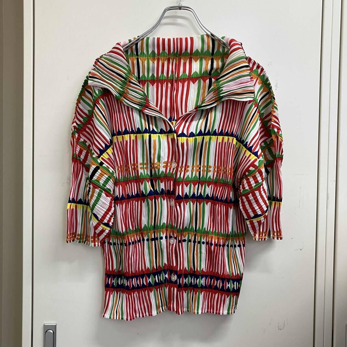 12ss PLEATS PLEASE マルチストライププリーツシャツ PP22-JK793 サイズ3 柄 プリーツプリーズ