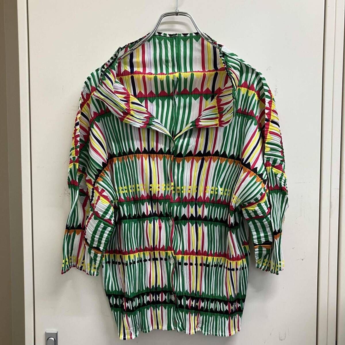 12ss PLEATS PLEASE マルチストライププリーツシャツ PP22-JK793 サイズ3 柄 プリーツプリーズ