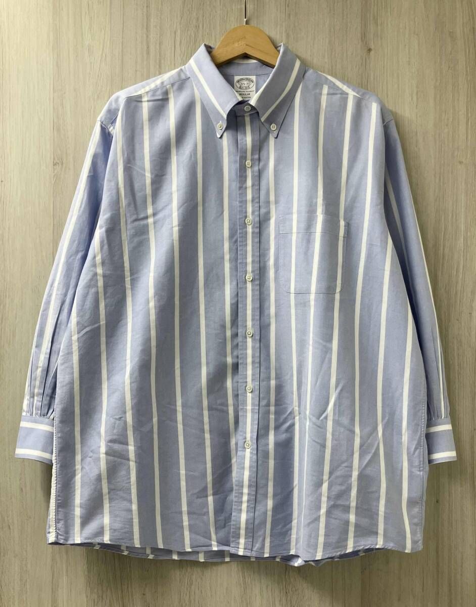Brooks Brothers ブルックスブラザーズ ストライプ ボタンダウン 長袖シャツ Regular Fit サイズ16.5・33 ライトブルー MADE IN USA