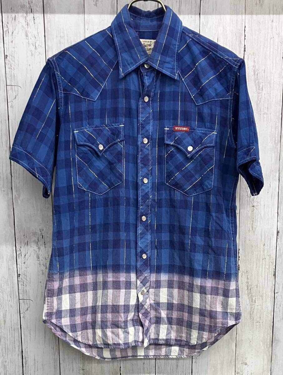 HYSTERIC GLAMOUR 半袖シャツ ヒステリックグラマー チェック ラメ糸 スナップボタン size S