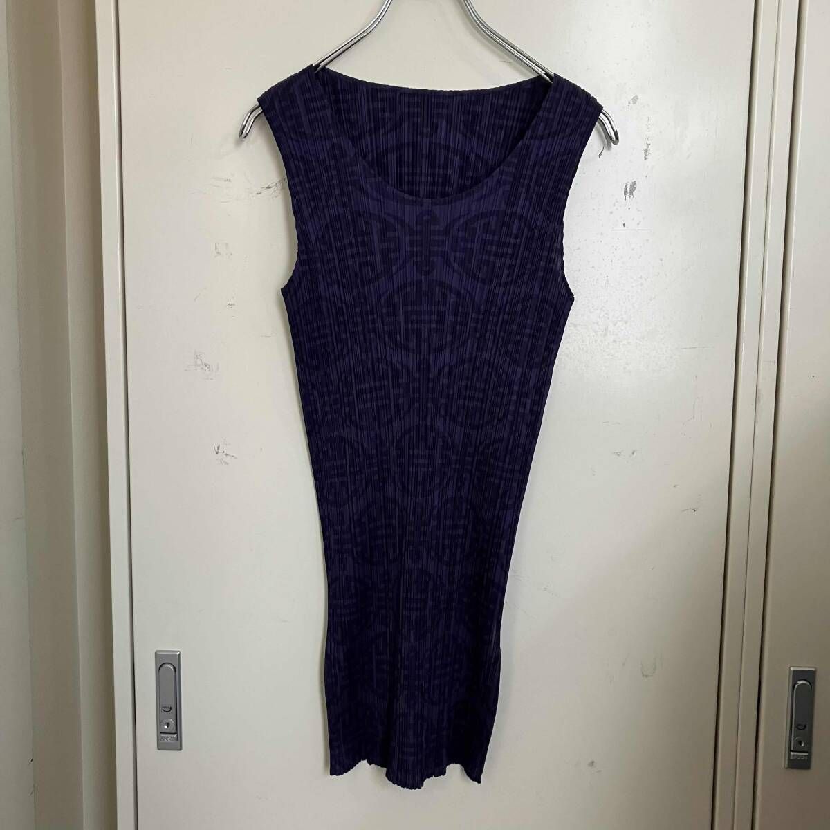 98ss PLEATS PLEASE 中華紋柄ノースリーブカットソー PP82-JK715 サイズ3 パープル プリーツプリーズ