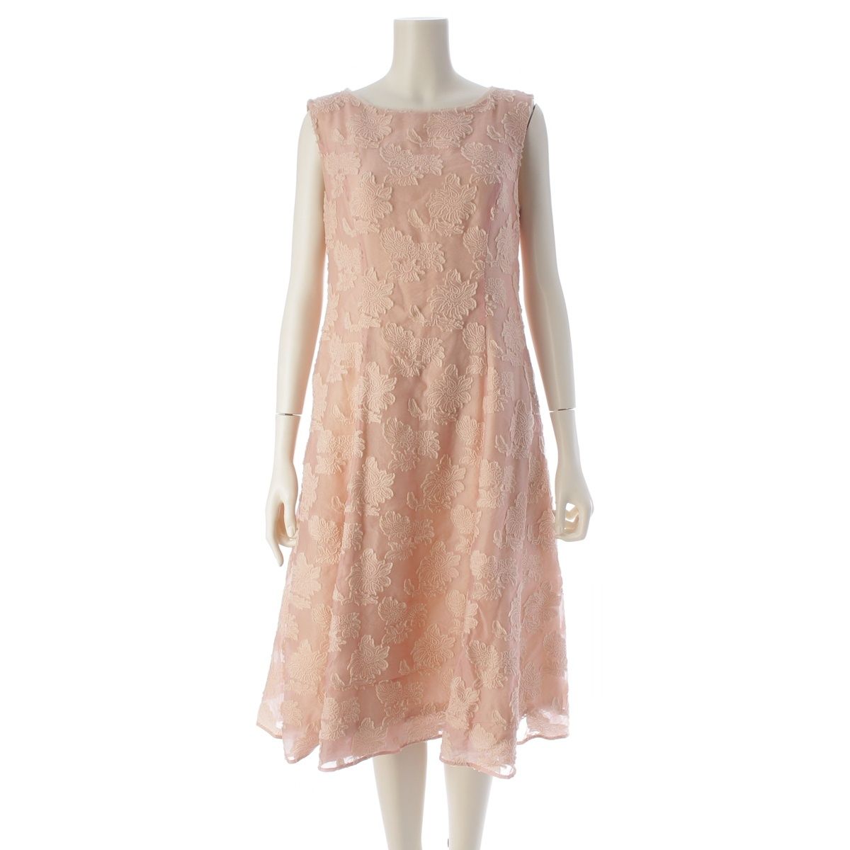 フォクシー LAURIE ローリー ウール ノースリーブ ドレス レース ワンピース 44830 ピンク 40【中古】