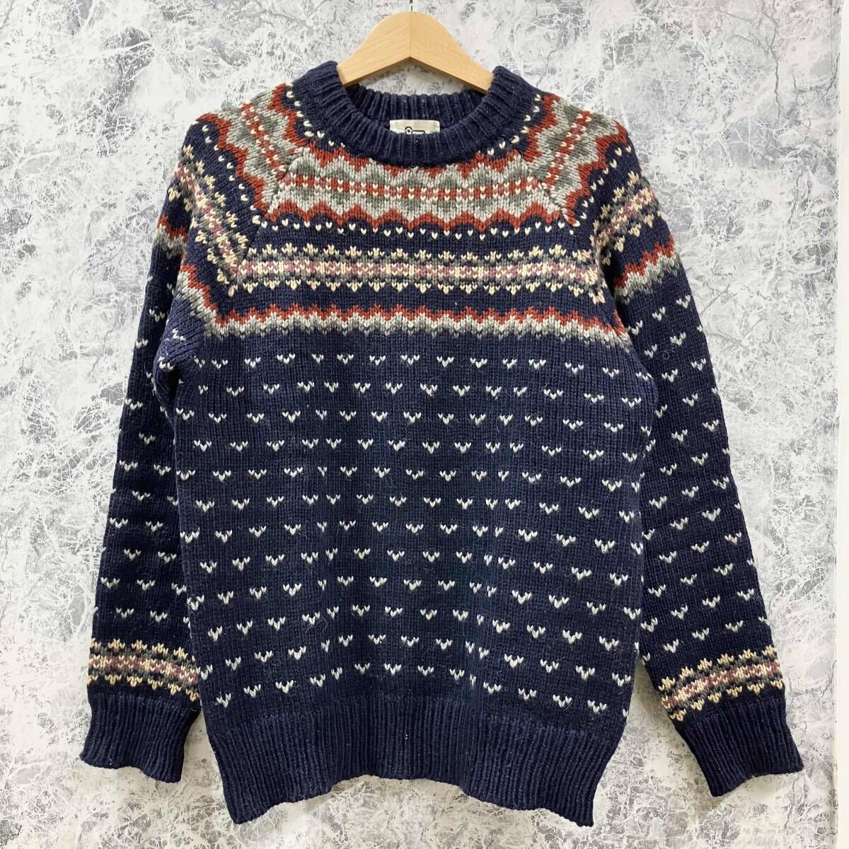 Woolrich / ウールリッチ セーター 70s 雪柄バーズアイ ネイビーマルチカラー Lサイズ