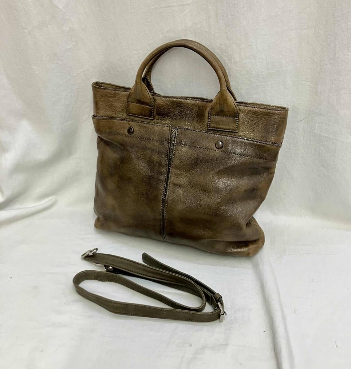 MARGARET HOWELL idea マーガレット・ハウエル アイデア ルーク 2WAY レザー トートバッグ ショルダーバッグ ブラウン マグネットボタン