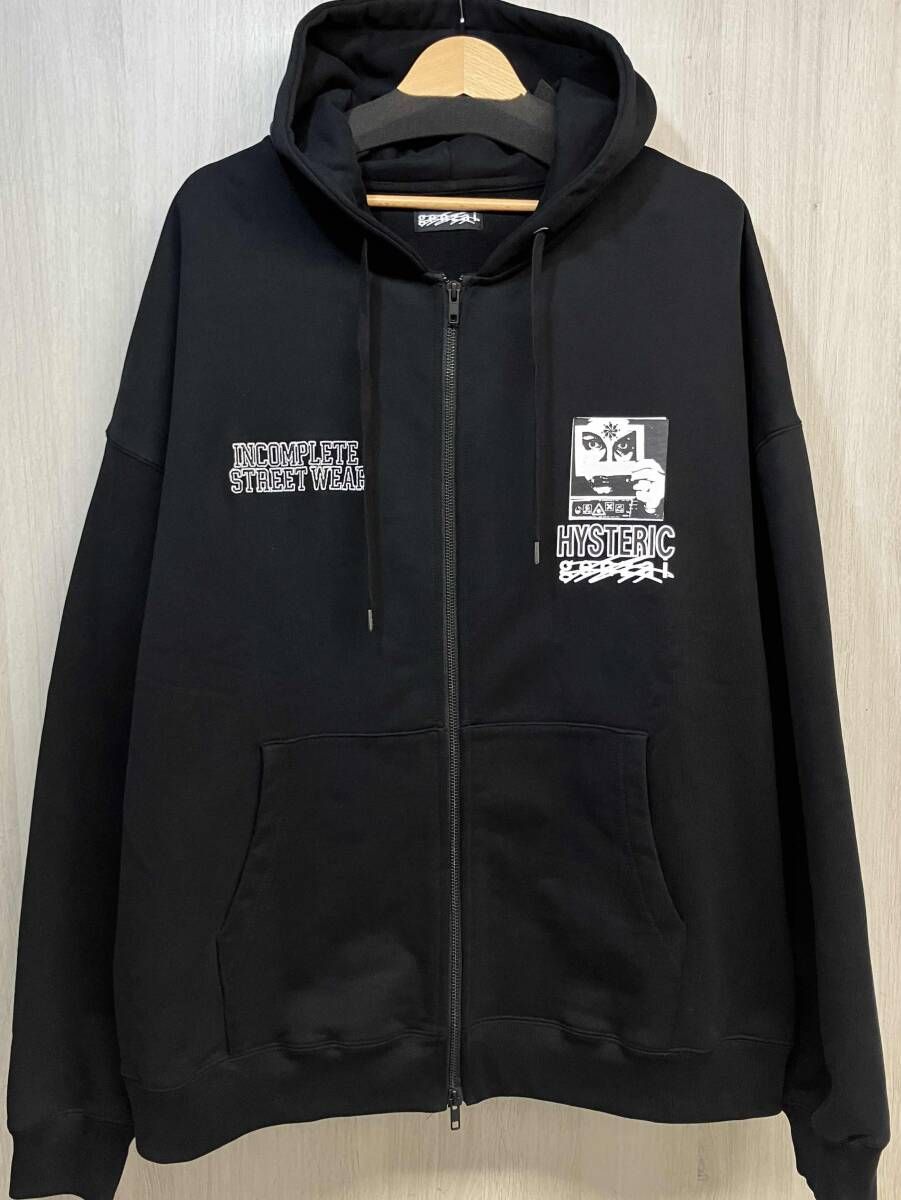 genzai × HYSTERIC GLAMOUR ジップアップ パーカー ゲンザイ ヒステリック グラマー スウェット バックプリント メンズ XL ブラック