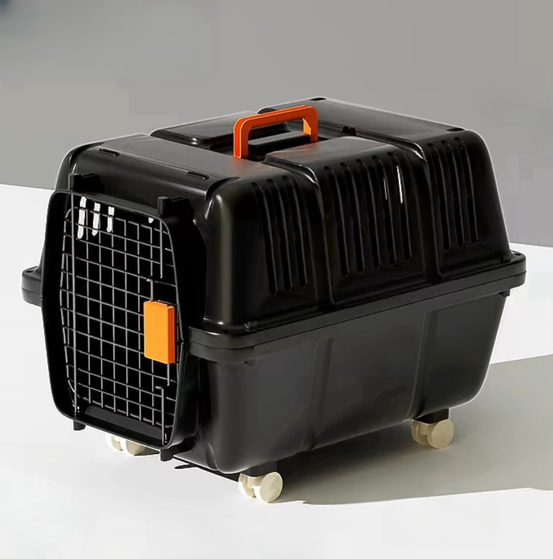 ペットキャリー クレート 中型犬～大型犬用 Lサイズ ブラック ハードキャリー 通気性良好 取っ手付き キャスター付き 幅45×奥行60×高さ47cm HKX07mt c82df179