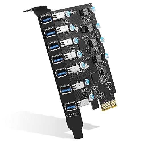 USB3.0増設ボード 7ポート USB 3.0増設 PCI Express インターフェースカード 外部給電不要 5Gbps高速伝送 拡張カード PCIE x16 x8 x4 x1対応 Windows XP/Vista 7/8/8.1 Ma e9880621