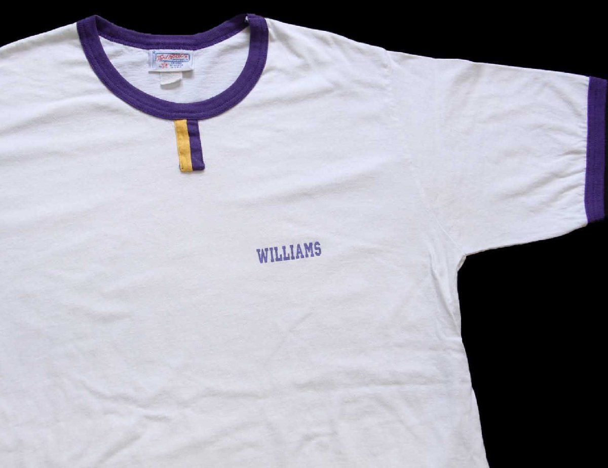 90s USA製 WILLIAMS チョコチン コットン リンガーTシャツ 白×紫 XXL★特大 ビンテージ カレッジ ホワイト オーバーサイズ ビッグサイズ
