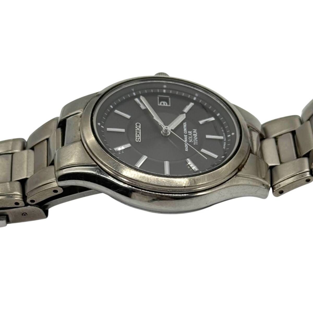 SEIKO 電波ソーラー 腕時計 メンズ 7B22-0AD0 美品 シルバー ソーラー 