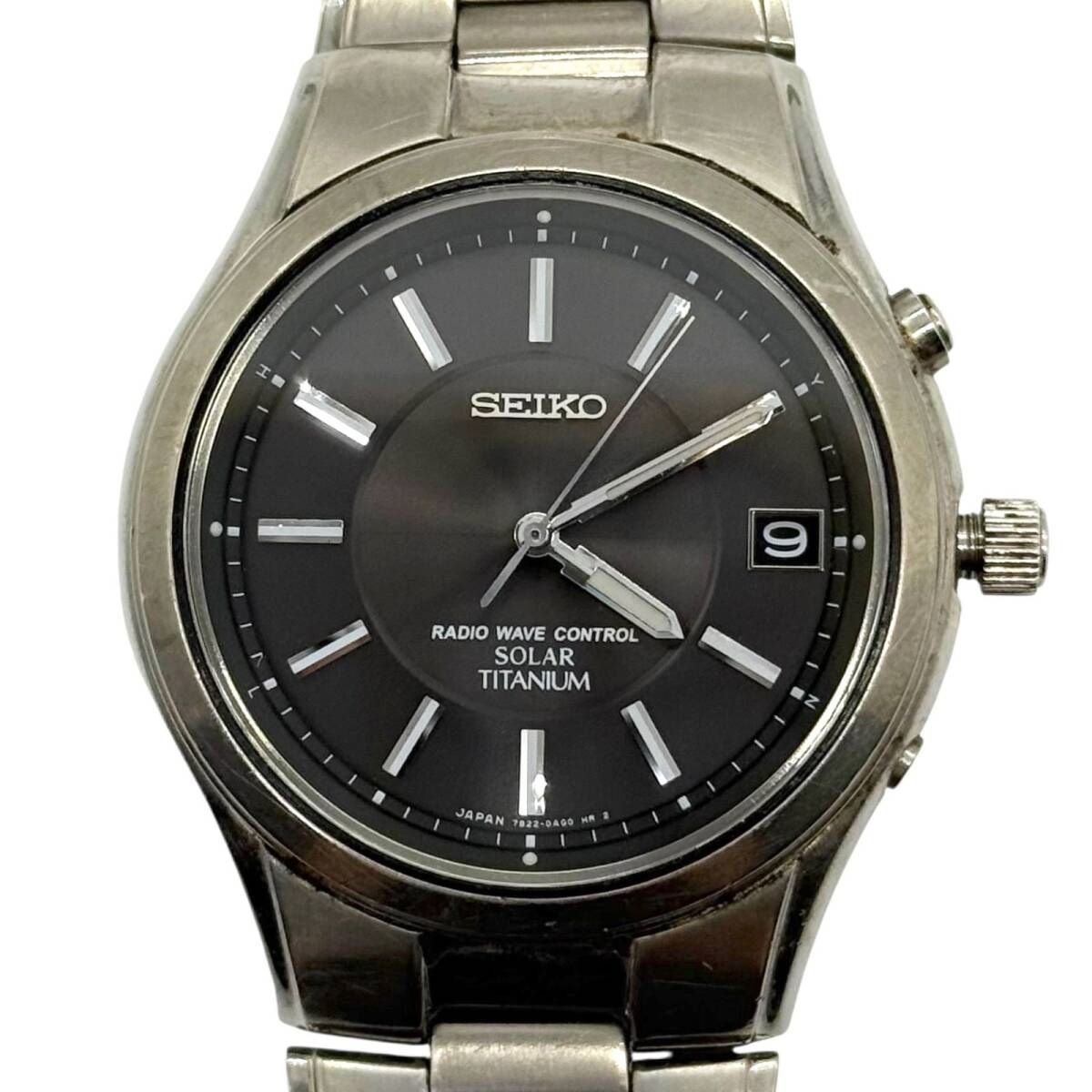稼働/訳あり　 SEIKO　セイコー　腕時計　電波ソーラー　7B22-0AD0　TITANIUM　チタニウム　アナログ　ブラック文字盤　メンズ　ts173