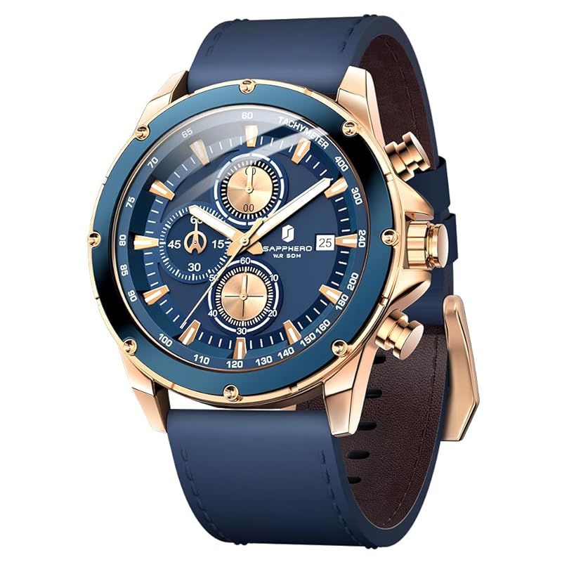 【新品】 SAPPHERO 腕時計 メンズ アナログ クォーツ 50m 防水 夜光 日付表示 人工皮革バンド 高硬度ミネラルガラス ビジネス アウトドア 対応 ブルーバンド ブルー文字盤