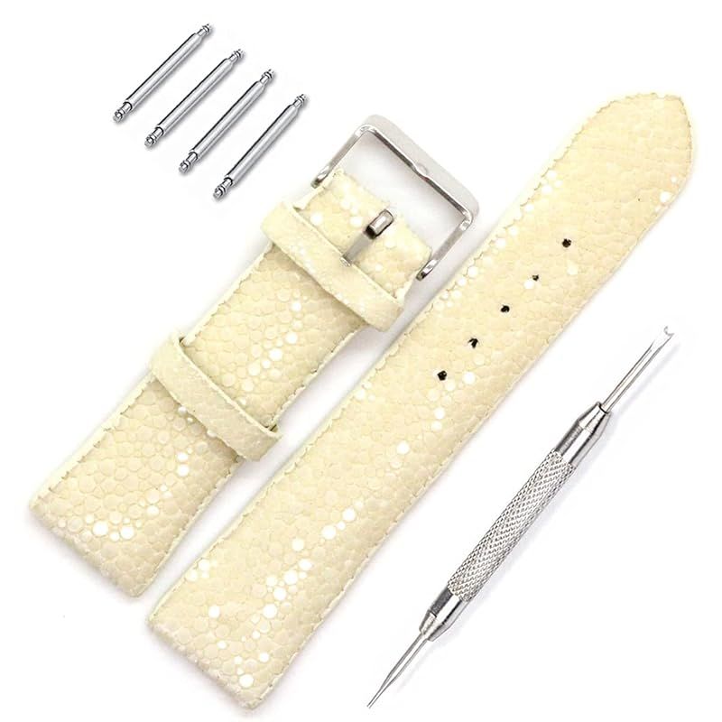 【新品】 [レヴェッタ] エイ革 ガルーシャ スティングレイ 腕時計 バンド ベルト ホワイト 22mm バネ棒 バネ棒外し付き [089-7stb22]