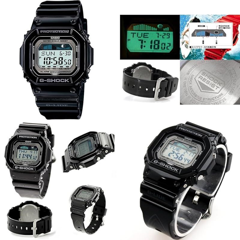 【新品】 G-SHOCK G-Lide 20気圧防水 デジタル タイドグラフ スポーツプラベルトウォッチ メンズ向ユニセックス（GLX-5600-1JF GLX-5600-7JF） (GLX-5600-1JF（ブラック）)