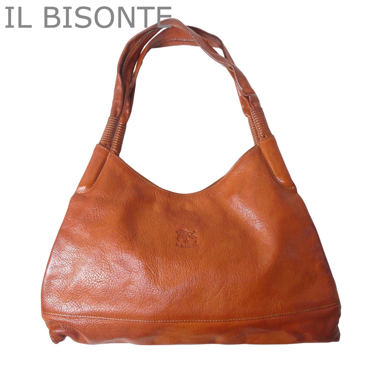 IL BISONTE イルビゾンテ レザー ハンドバッグ ワンショルダーバッグ ロゴ型押し 本革 ブラウン レディース