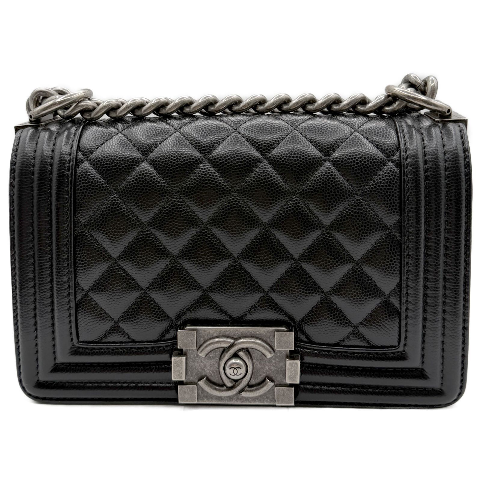 シャネル(CHANEL) ボーイシャネル20 マトラッセ チェーンショルダー ミニ 黒 キャビアスキン シルバー金具 28番 A67085 中古A レディース ショルダーバッグ