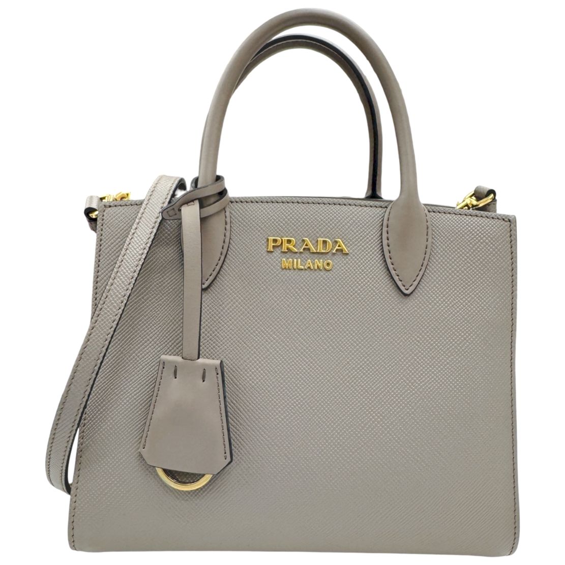 【中古】PRADA プラダ サフィアーノ レザー 2wayバッグ ハンドバッグ ショルダーバッグ 肩掛け ゴールド金具 グレージュ 1BA284 レディース　お洒落 通勤 通学 【ブランドギャラリー心斎橋店】
