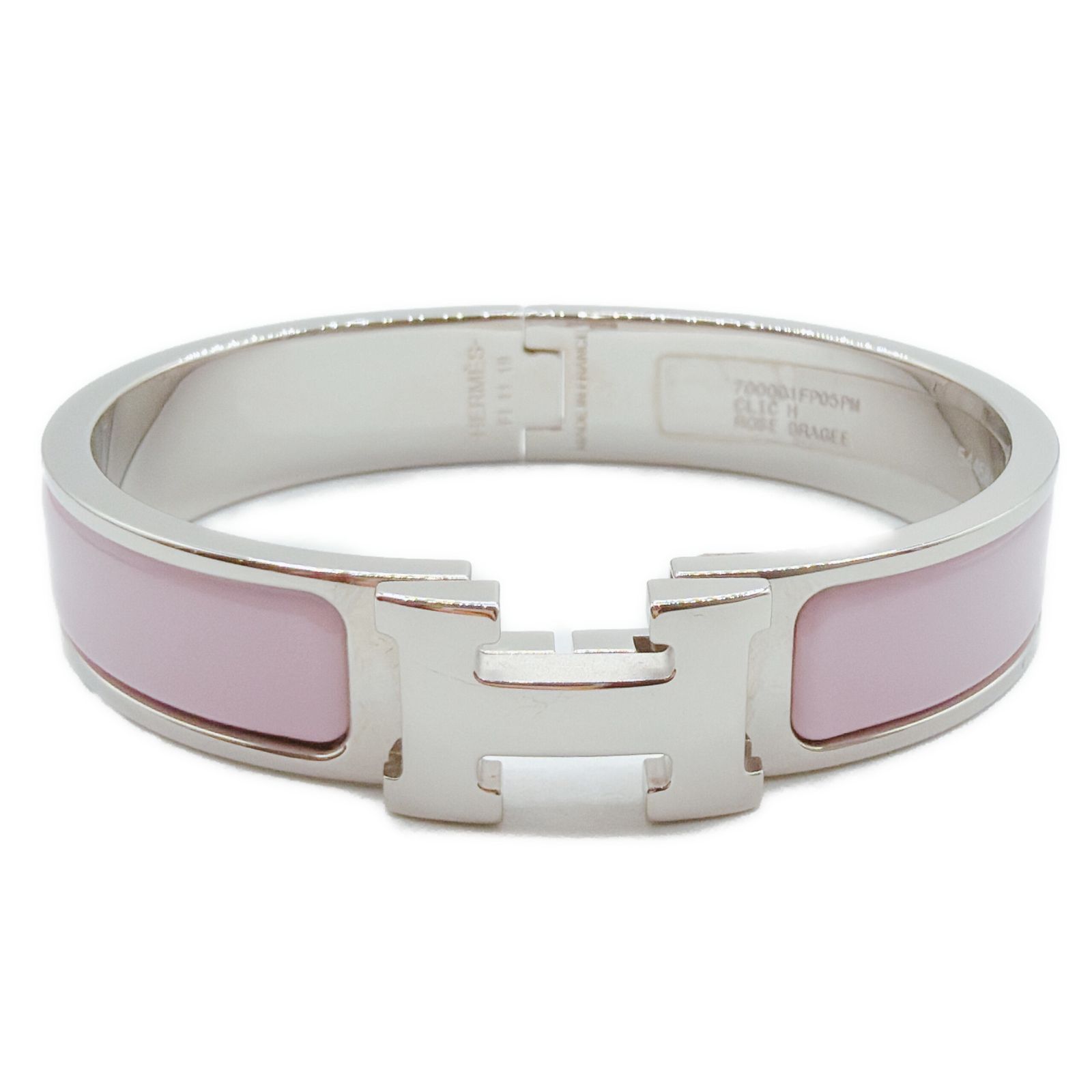 エルメス(HERMES) クリックH クリッククラックPM ブレスレット ローズドラジェ ラッカーメタル シルバー金具 中古A レディース アクセサリー バングル