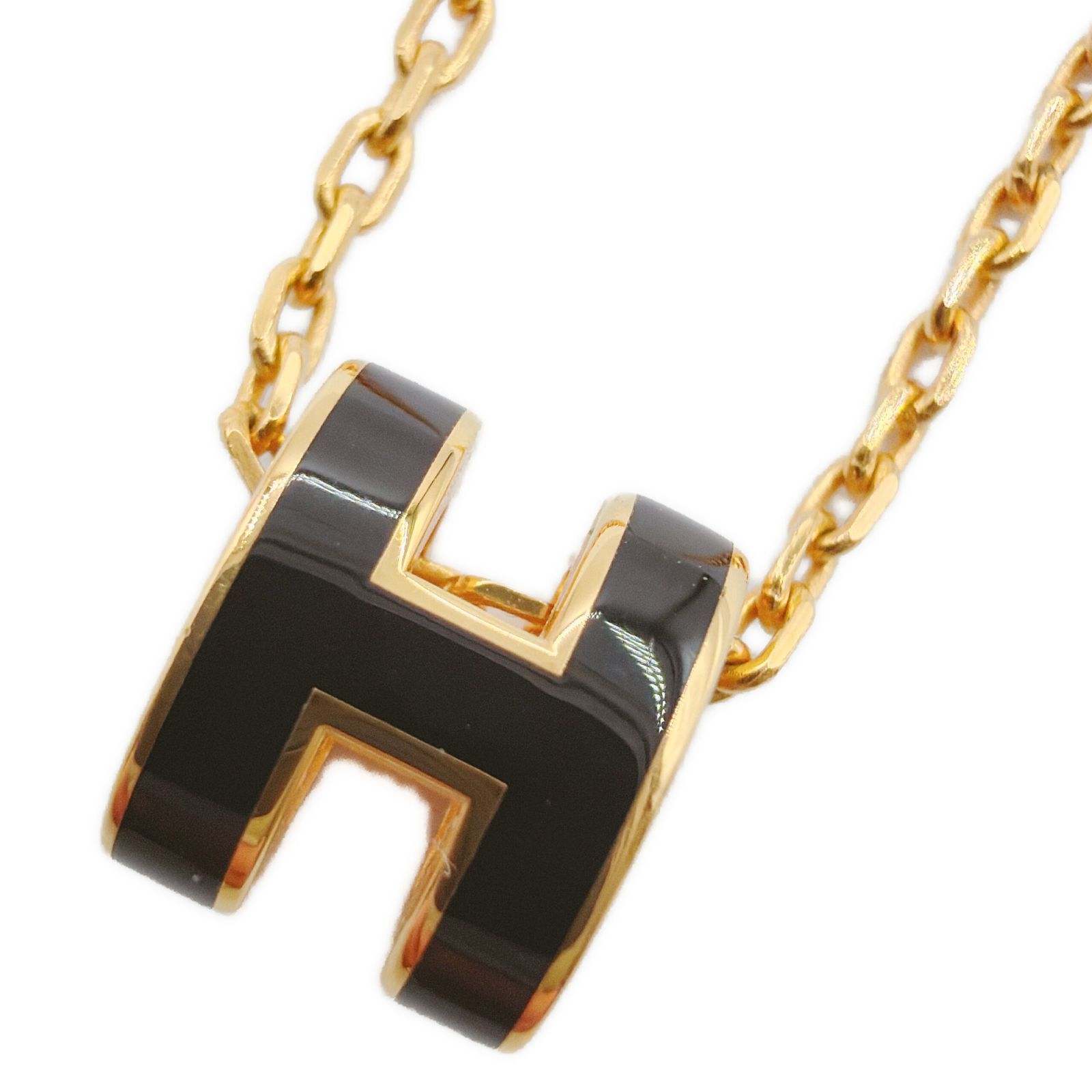エルメス(HERMES) ポップアッシュ ミニ ネックレス 黒 ラッカーメタル ゴールド金具 中古A レディース ネックレス アクセサリー