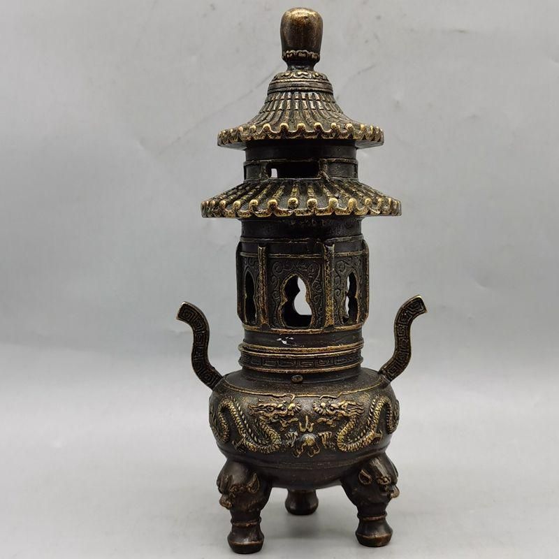香炉 二龍戯珠銅香炉 香道具 茶道具装飾品 工芸品 置物 香炉 二龍戯珠