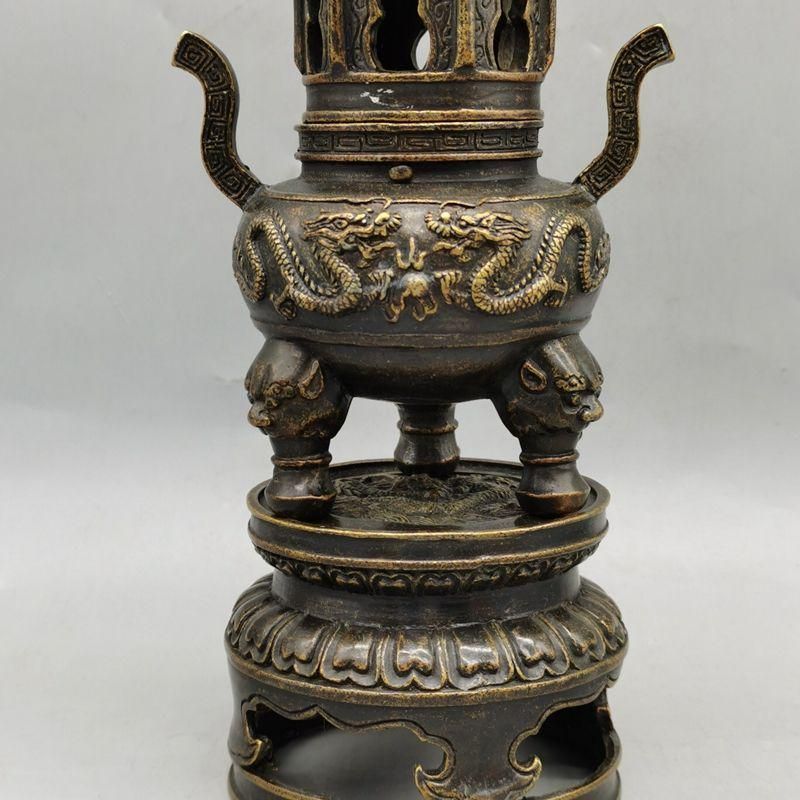 香炉 二龍戯珠銅香炉 香道具 茶道具装飾品 工芸品 置物 香炉 二龍戯珠