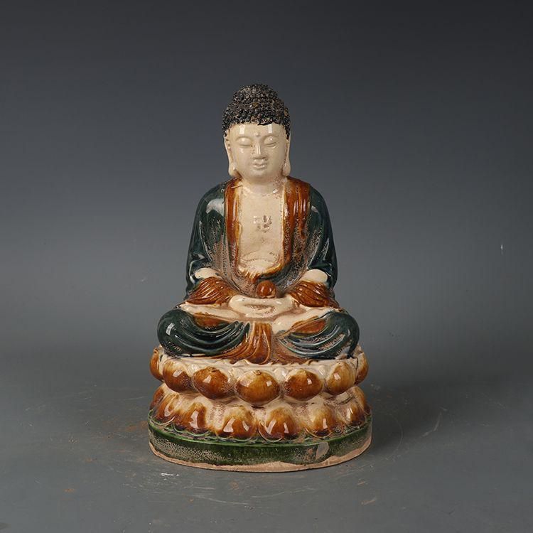 唐三彩 釈迦坐蓮仏 縁起物 工芸品 美術品 置物 美術品・アンティーク・コレクション 唐三彩 釈迦坐蓮仏 縁起物 工芸品
