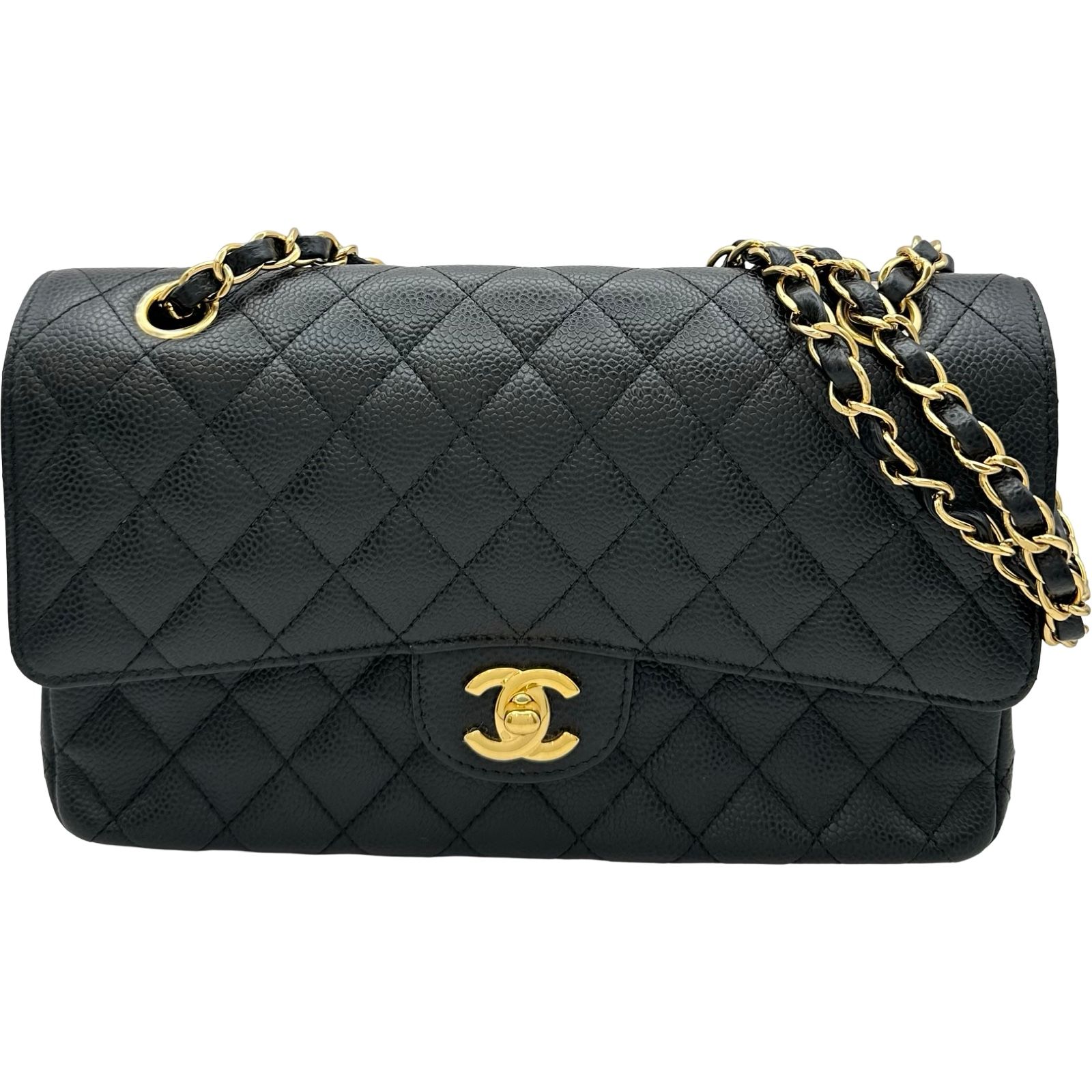 シャネル CHANEL マトラッセ25 A01112 25番台 ブラック ゴールド金具 キャビアスキン レディース ショルダーバッグ