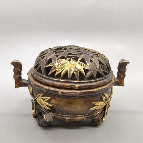 銅製 重工 彫刻 竹の香り炉 茶道具 香道具 装飾品 工芸品 美術品 置物