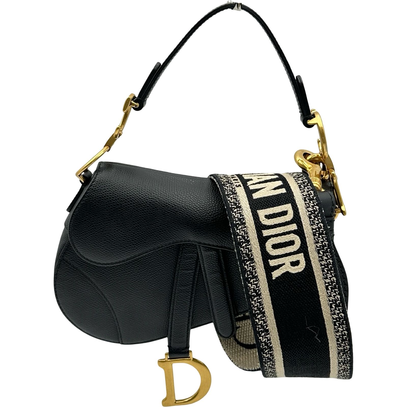 クリスチャン・ディオール Christian Dior ミニサドルバッグ ブラック ゴールド金具 レザー レディース ショルダーバッグ