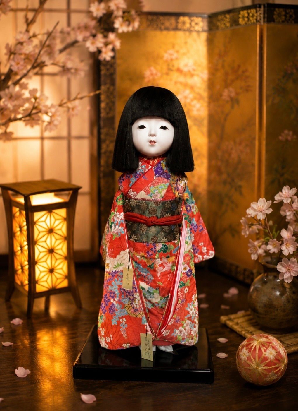 市松人形 久楽朋 サイズ34 綸子赤 菊柄地文 四季の花 s-631 K - メルカリ