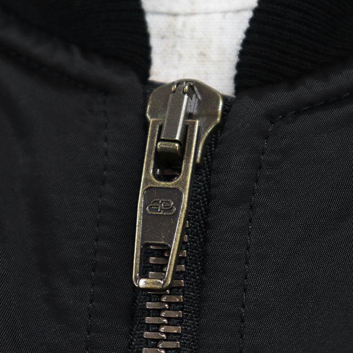 【美品】BALENCIAGA バレンシアガ ブルゾン MA-1 サイズ 52 メンズ 2019年製 パデッド パリスロゴ エンブロイダリー 刺繍 ボンバー ビッグシルエット アウター ブラック オレンジ 黒 橙色 イタリア製