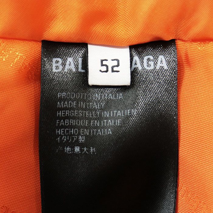 【美品】BALENCIAGA バレンシアガ ブルゾン MA-1 サイズ 52 メンズ 2019年製 パデッド パリスロゴ エンブロイダリー 刺繍 ボンバー ビッグシルエット アウター ブラック オレンジ 黒 橙色 イタリア製