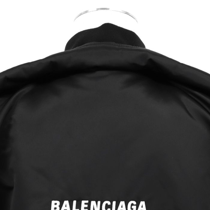 【美品】BALENCIAGA バレンシアガ ブルゾン MA-1 サイズ 52 メンズ 2019年製 パデッド パリスロゴ エンブロイダリー 刺繍 ボンバー ビッグシルエット アウター ブラック オレンジ 黒 橙色 イタリア製