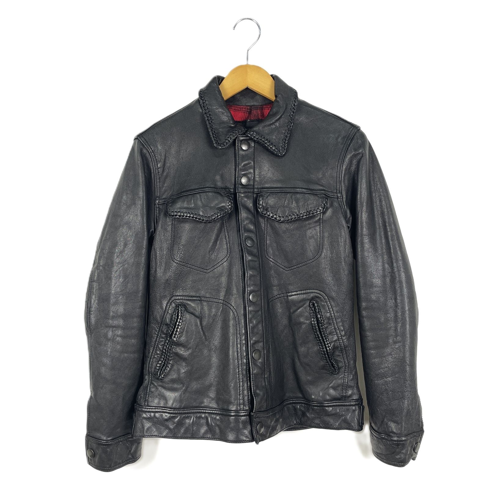 JOHN'S　P.B.D.　WHIPSTITCH　JACKET　コラボ　ウィップステッチジャケット　レザージャケット　革ジャン　サイズ46　ブラック