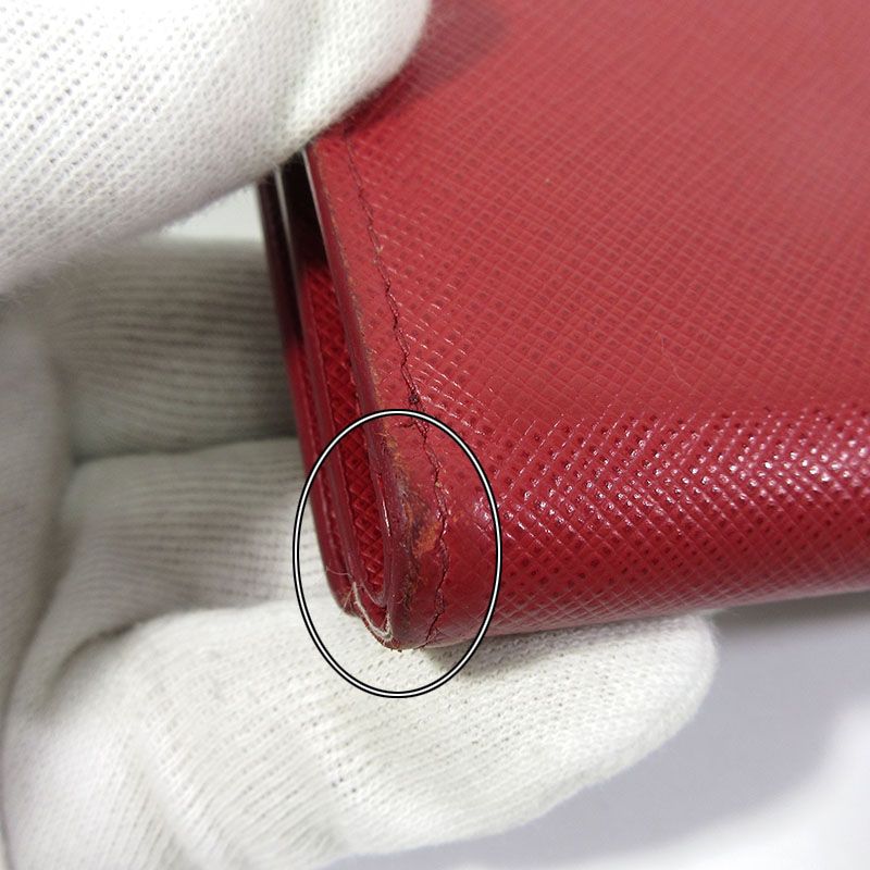 【三重本店】 中古 PRADA | プラダ 1MH021 QWA F068Z サフィアーノ メタル コンパクトウォレット 三つ折り財布 レッド系×ゴールド 【125】