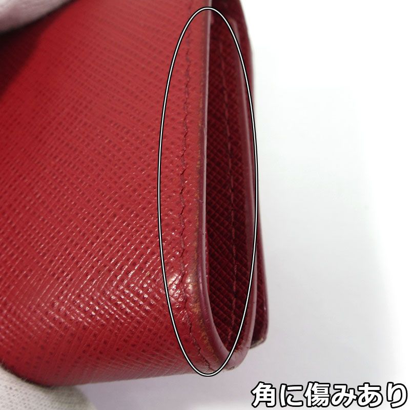 【三重本店】 中古 PRADA | プラダ 1MH021 QWA F068Z サフィアーノ メタル コンパクトウォレット 三つ折り財布 レッド系×ゴールド 【125】