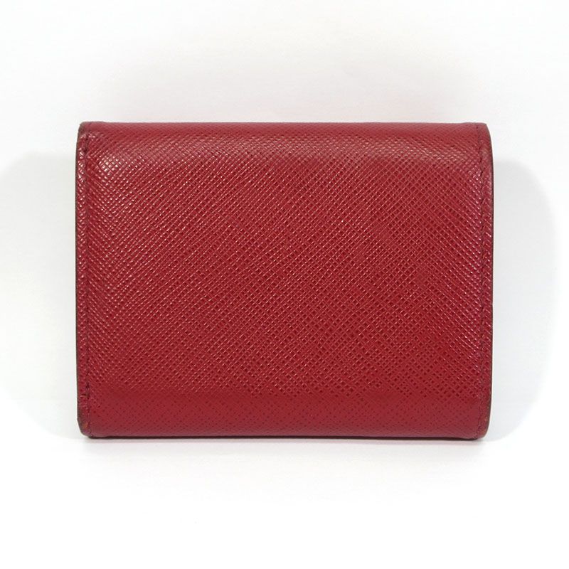 【三重本店】 中古 PRADA | プラダ 1MH021 QWA F068Z サフィアーノ メタル コンパクトウォレット 三つ折り財布 レッド系×ゴールド 【125】